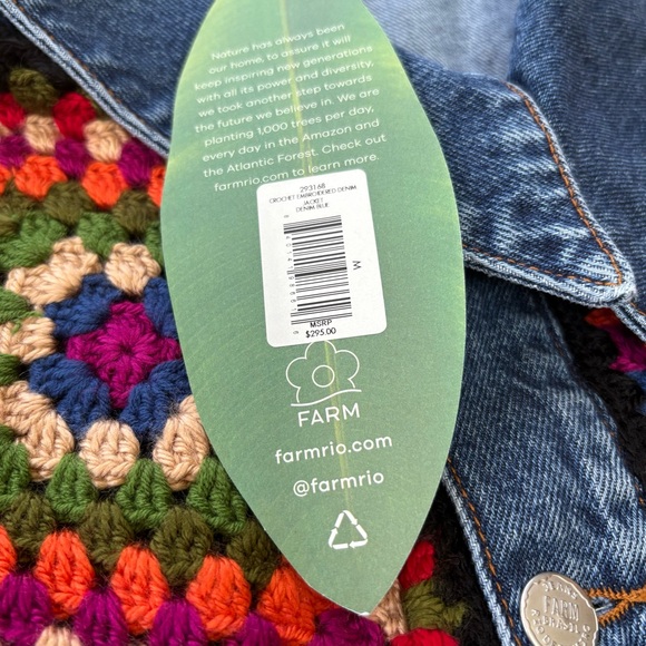 FARM RIO Crochet Embroidered Denim Jacket granny square‎ medium black new med - Picture 14 of 14